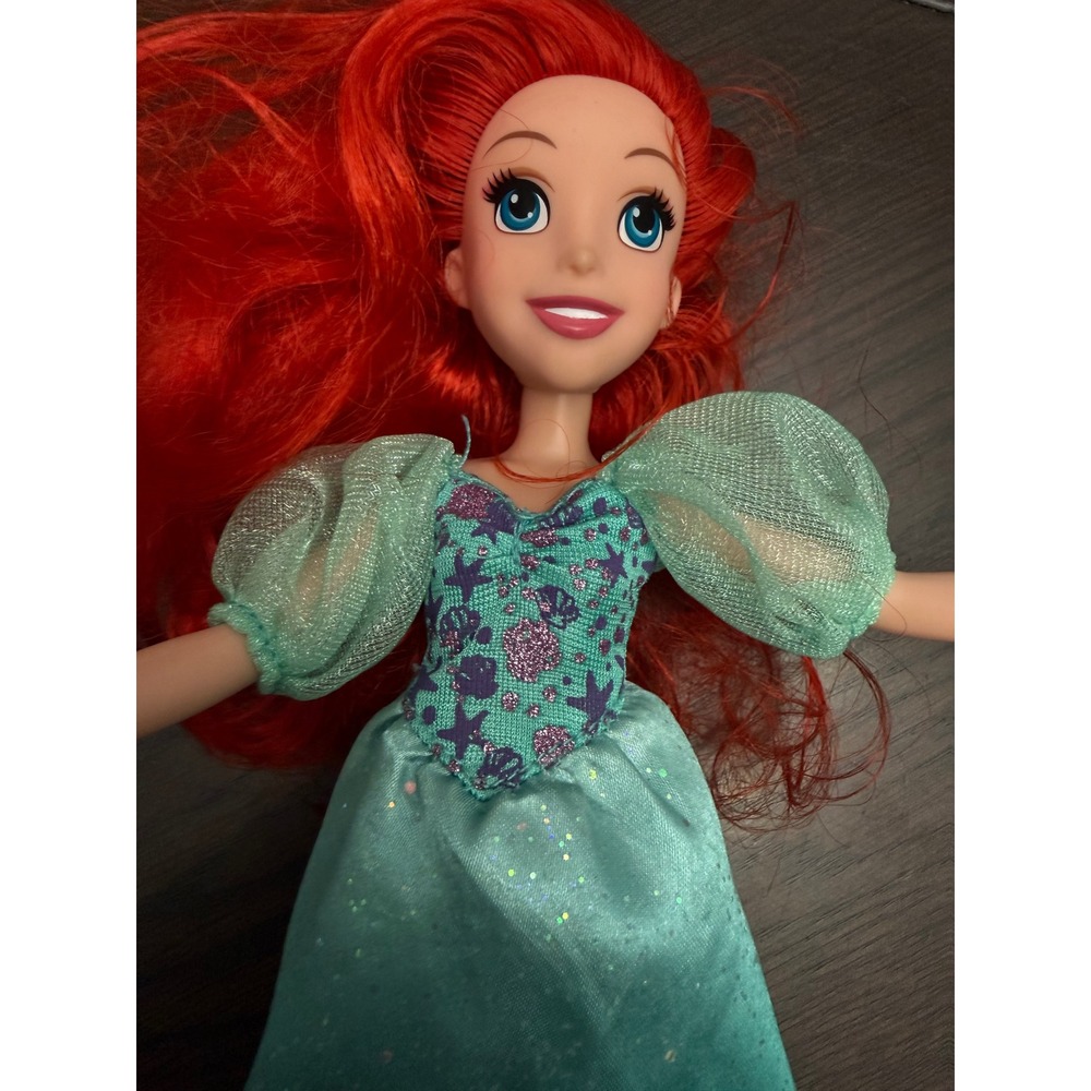 Disney Princess Ariel The Little Mermaid Doll Red Hair Teal Glitter Gown Dress‎